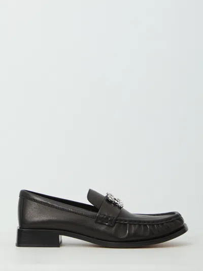 Roger Vivier Viv Moc Strass Leather Loafers In Black