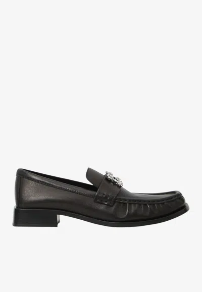 Roger Vivier Viv Moc 25 Embellished Gathered Leather Loafers In Black