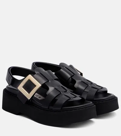 Roger Vivier Viv' Rangers Leather Platform Sandals In Black