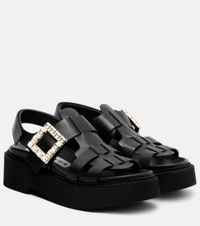Roger Vivier Viv' Rangers Leather Platform Sandals In Black