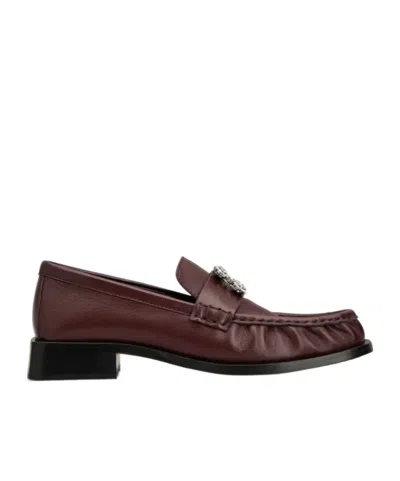 Roger Vivier Viv Moc Strass Leather Loafers In Brown