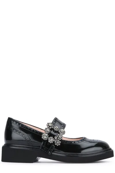 Roger Vivier Viv Rangers Crystal-embellished Patent-leather Loafers In Black