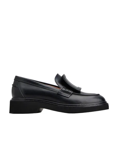 Roger Vivier Viv' Rangers Metal Buckle Loafers In Leather In Black