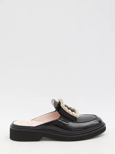 Roger Vivier Viv' Rangers Embellished Leather Mules In Black