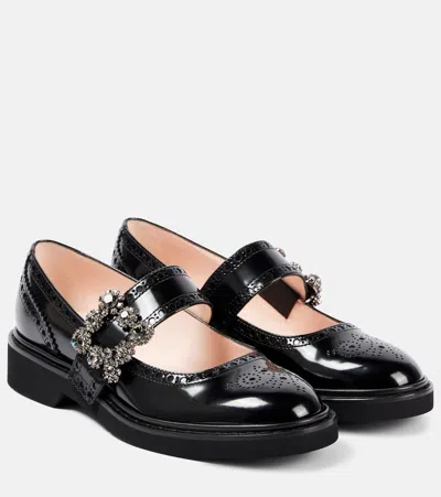 Roger Vivier Viv' Rangers Patent Leather Mary Jane Flats In Black