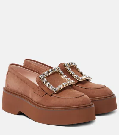 Roger Vivier Viv' Rangers Suede Platform Loafers In Brown