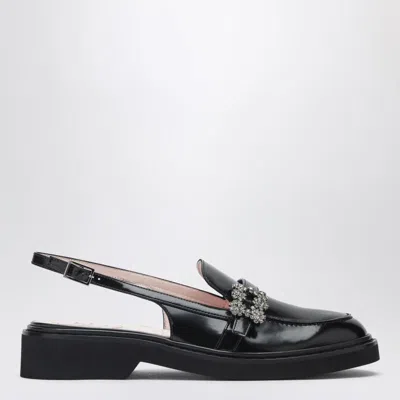 Roger Vivier Viv Rangers Crystal-embellished Leather Slingback Loafers In Black