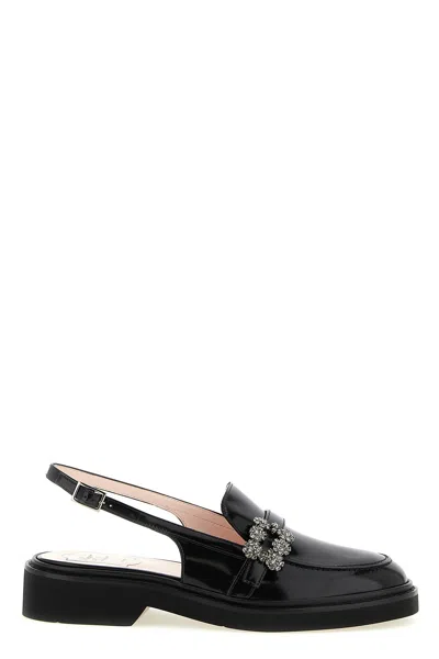 Roger Vivier Viv Rangers Crystal-embellished Leather Slingback Loafers In Black