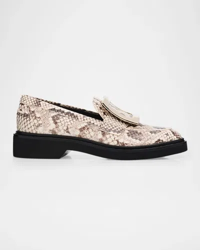 Roger Vivier Viv Rangers Snake-printed Leather Loafers In Neutral