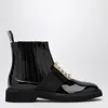 Roger Vivier Glossy Calfskin Bootie With Decorative Buckle In Black