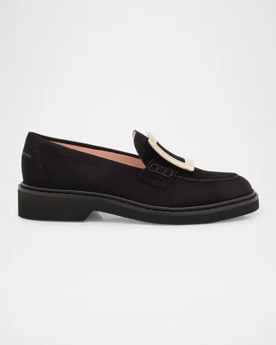 Roger Vivier Viv Rangers Suede Buckle Loafers In Nero