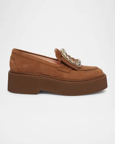 ROGER VIVIER VIV RANGERS SUEDE METAL-BUCKLE LOAFERS