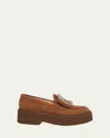 Roger Vivier 50mm Viv Rangers Strass Suede Loafers In Tabacco