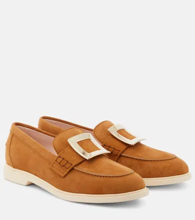 Roger Vivier Viv' Rangers Suede Loafers In Beige