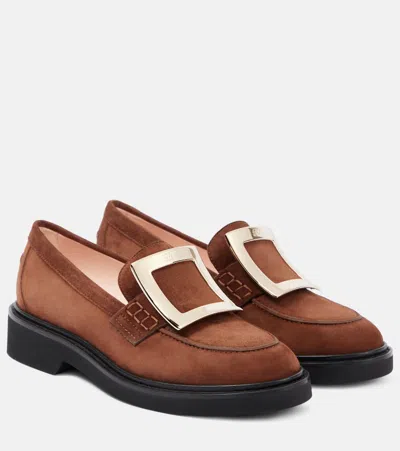 Roger Vivier Viv Rangers Buckle-embellished Suede Loafers In Noce