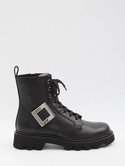 Roger Vivier Viv Rangers Truck Black Leather Ankle Boots