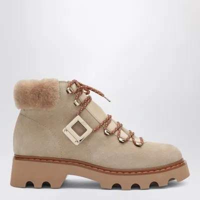 Roger Vivier Viv Rangers Truck Booties In Suede Beige In Neutral