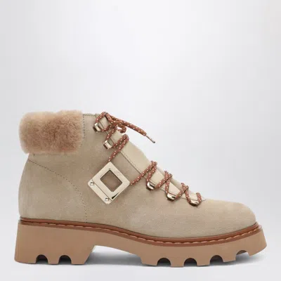 Roger Vivier Viv Rangers Truck Booties In Suede Beige In Neutral