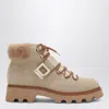 Roger Vivier Ranger Bootie With Buckle And Fur Trim In Neutral