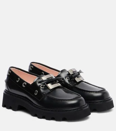 Roger Vivier Viv' Rangers Truck Leather Loafers In Black