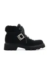 Roger Vivier Viv Rangers Truck Shearling Booties In Black