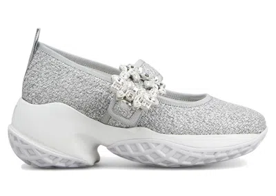 Pre-owned Roger Vivier Viv' Run Babies Crystal Buckle (women's) Sneakers In Silver