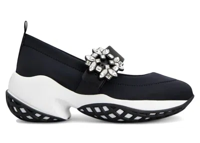 Pre-owned Roger Vivier Viv' Run Babies White Crystal Buckle (women's) Sneakers In Black
