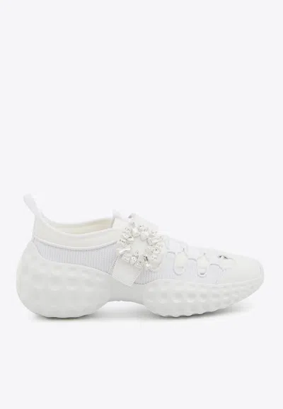 Roger Vivier Viv' Run Crystal Embellished Buckle Sneakers In White