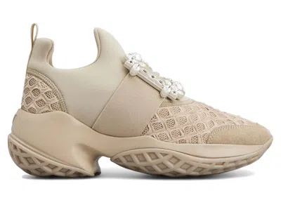 Pre-owned Roger Vivier Viv' Run Fabric Crystal Buckle (women's) Sneakers In Beige