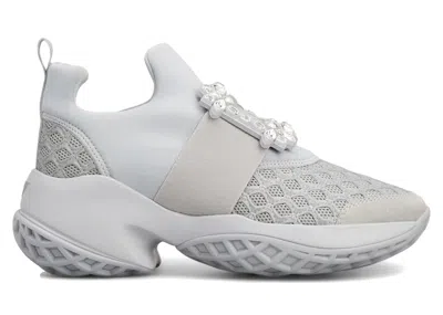 Pre-owned Roger Vivier Viv' Run Fabric Crystal Buckle (women's) Sneakers In Grey