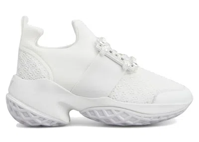Pre-owned Roger Vivier Viv' Run Fabric Crystal Buckle (women's) Sneakers In White