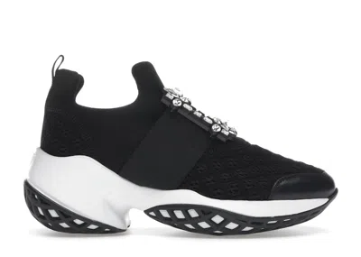 Pre-owned Roger Vivier Viv' Run Fabric White Crystal Buckle (women's) Sneakers In Black