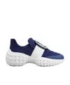 Roger Vivier Viv' Run Light Strass Buckle Sneakers In Technical Fabric In Blue