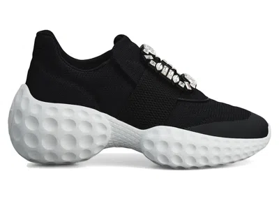 Pre-owned Roger Vivier Viv' Run Light White Crystal Buckle (women's) Sneakers In Black