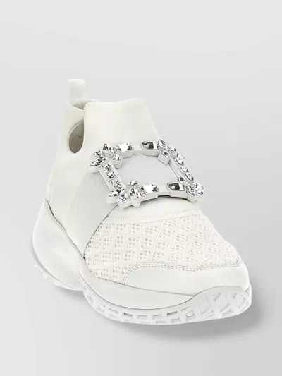 Roger Vivier Viv' Run White Trainers In Technical Fabric With Rhinestone Buckle In Bianco