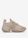 Roger Vivier Crystal Buckle Mesh Sneakers In Beige