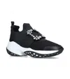Roger Vivier Roger Viv Mesh Crystal Embellished Slip On Sneakers In Black Nylon In Black