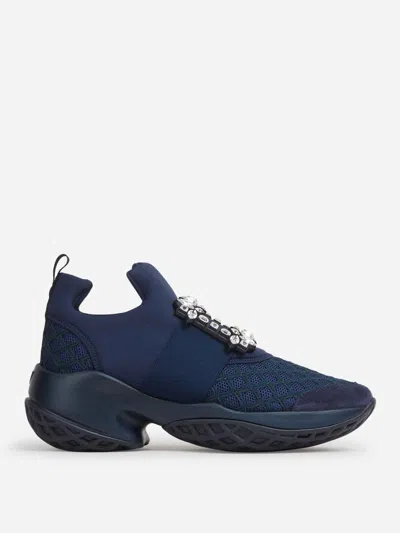 Roger Vivier Viv Crystal Buckle Slip-on Sneaker In Blue