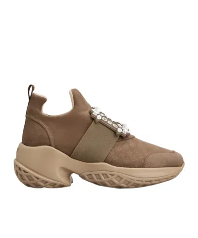 Roger Vivier Viv' Run Sneakers In Suede Fabric In Brown