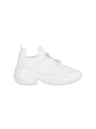 Roger Vivier Viv' Run White Trainers In Technical Fabric With Rhinestone Buckle In Bianco