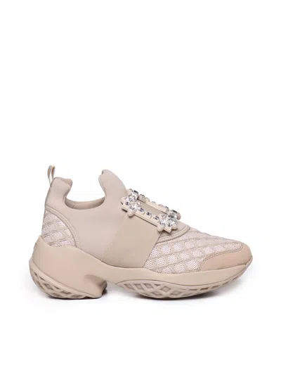 Roger Vivier Viv Run Strass Buckle Sneakers In Beige