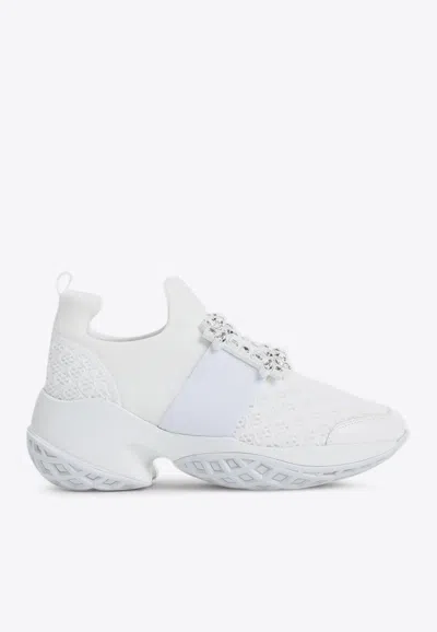 Roger Vivier Viv' Run White Trainers In Technical Fabric With Rhinestone Buckle In Bianco