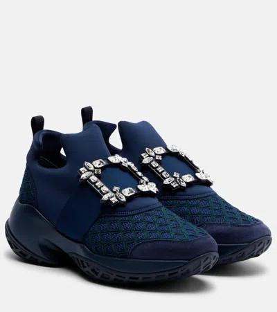 Roger Vivier Viv' Run Suede-trimmed Slip-on Sneakers In Blue