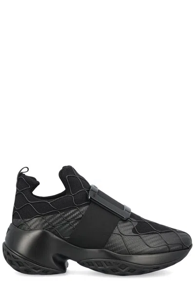 Roger Vivier Viv' Run Technical Lacquered Buckle Sneakers In Technical Fabric In Black