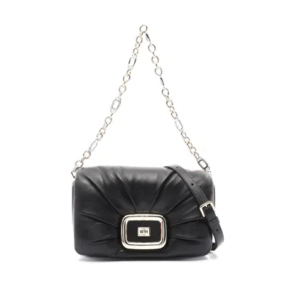 Roger Vivier Viv Shock Leather Shoulder Bag In Black