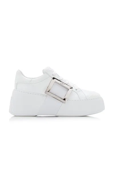 Roger Vivier Viv Skate Buckle-detailed Leather Sneakers In White