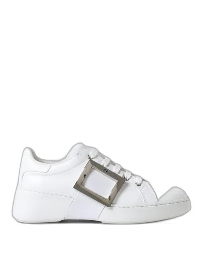Roger Vivier Viv Skate Buckled Leather Sneakers In White