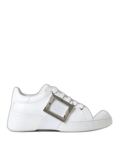 Roger Vivier Viv Skate Buckled Leather Sneakers In White