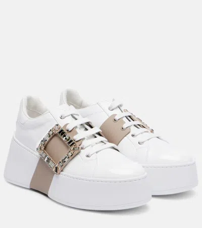 Roger Vivier Viv' Skate Embellished Leather Sneakers In White
