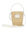 Roger Vivier Viv' Skate Strass Buckle Mini Bucket Bag In Raffia In Nude